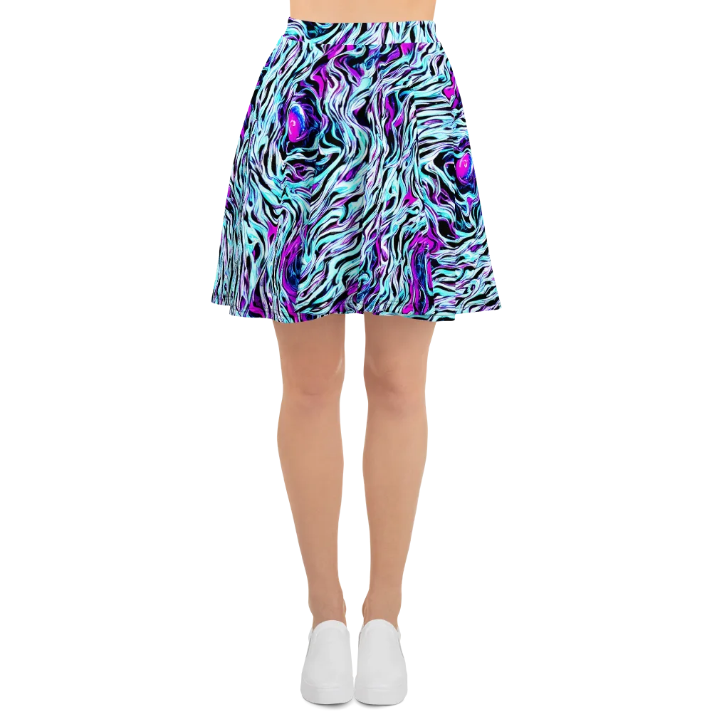 Cyber Zebra on Skater Skirt — Front