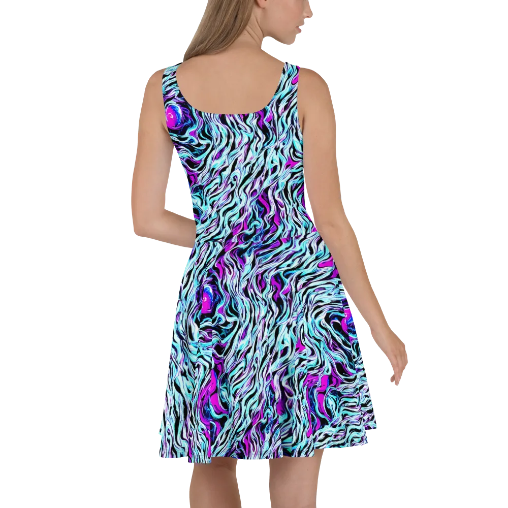 Cyber Zebra on Skater Dress — Back