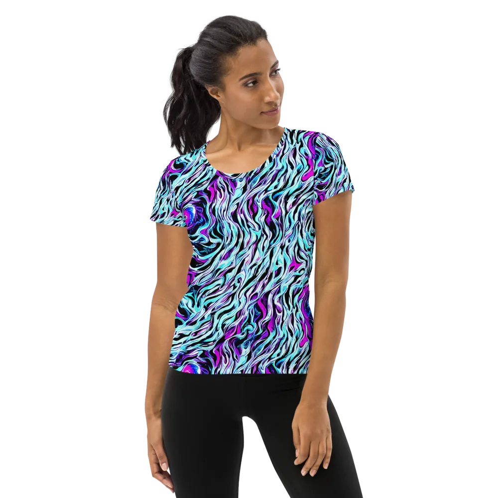 Cyber Zebra on Women's Athletic T-Shirt — Front