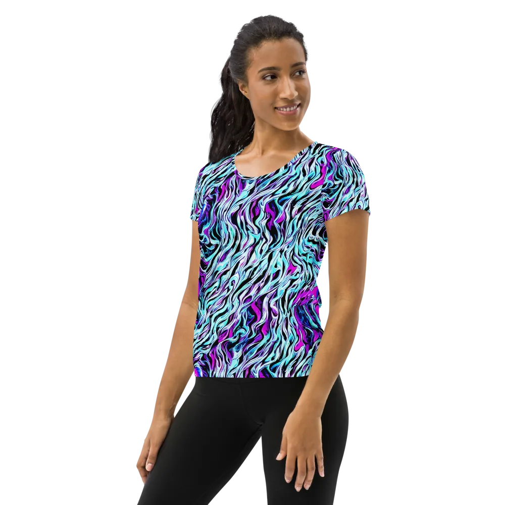 Cyber Zebra on Women's Athletic T-Shirt — Left