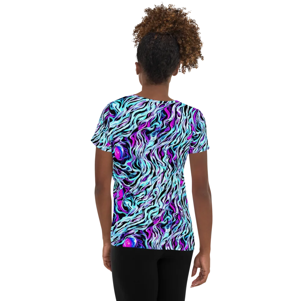 Cyber Zebra on Women's Athletic T-Shirt — Back