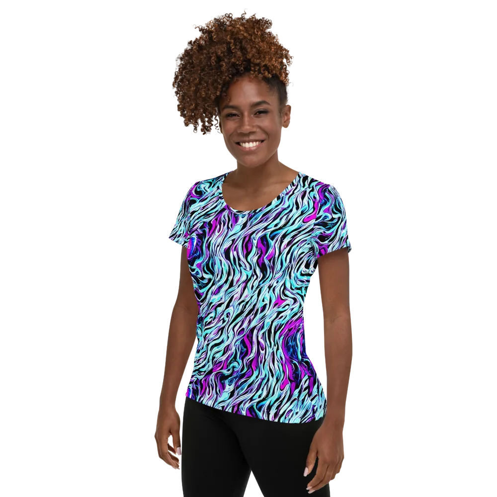 Cyber Zebra on Women's Athletic T-Shirt — Left
