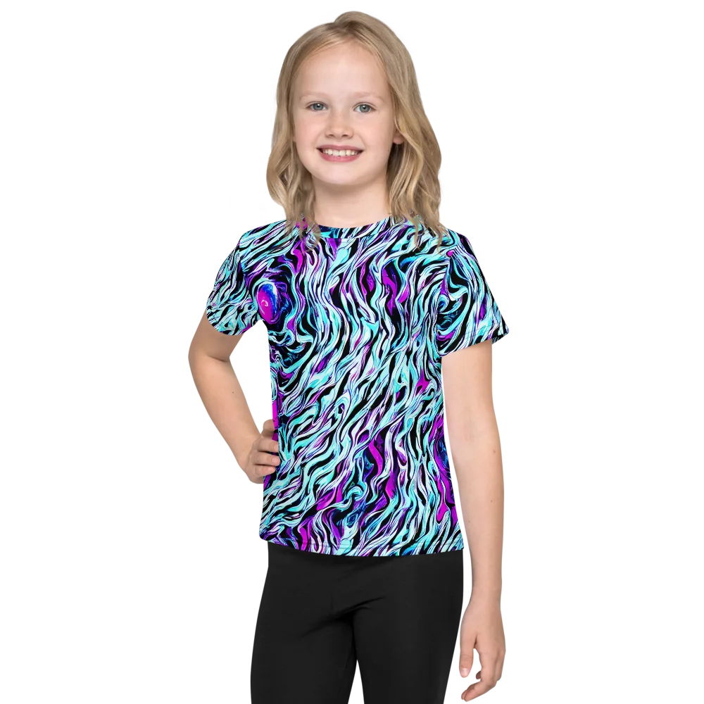 Cyber Zebra on Kids Crew Neck T-Shirt — Front