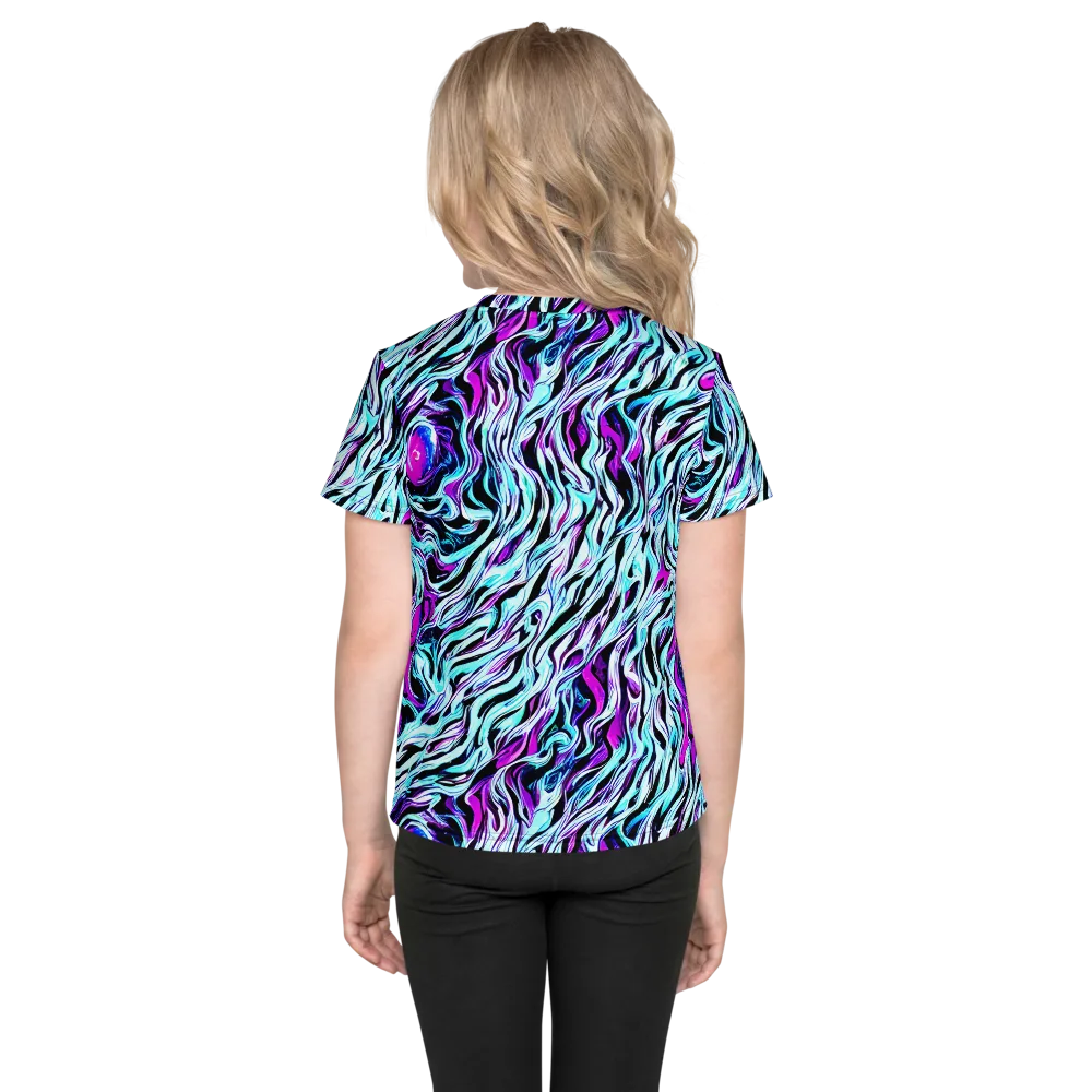 Cyber Zebra on Kids Crew Neck T-Shirt — Back