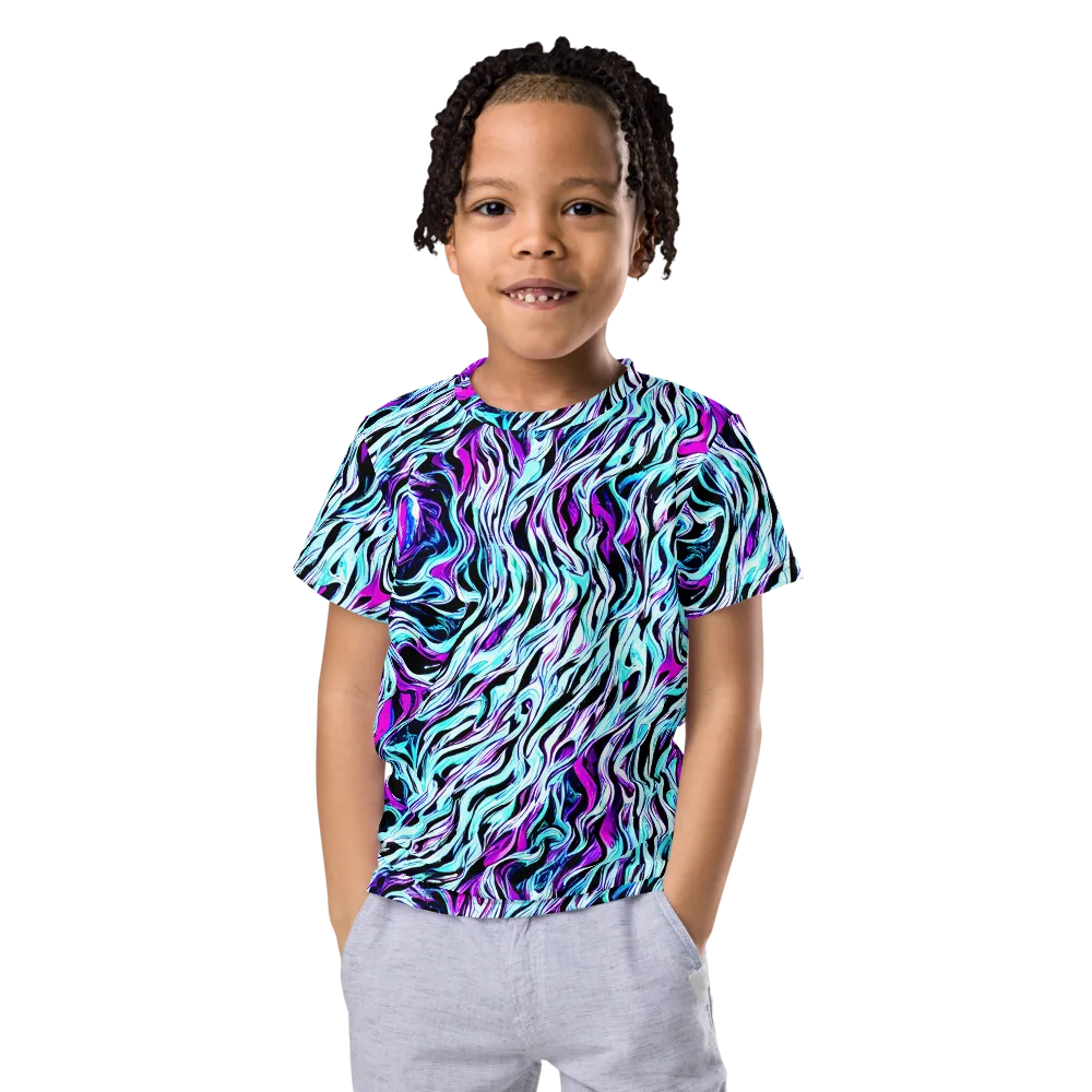 Cyber Zebra on Kids Crew Neck T-Shirt — Front