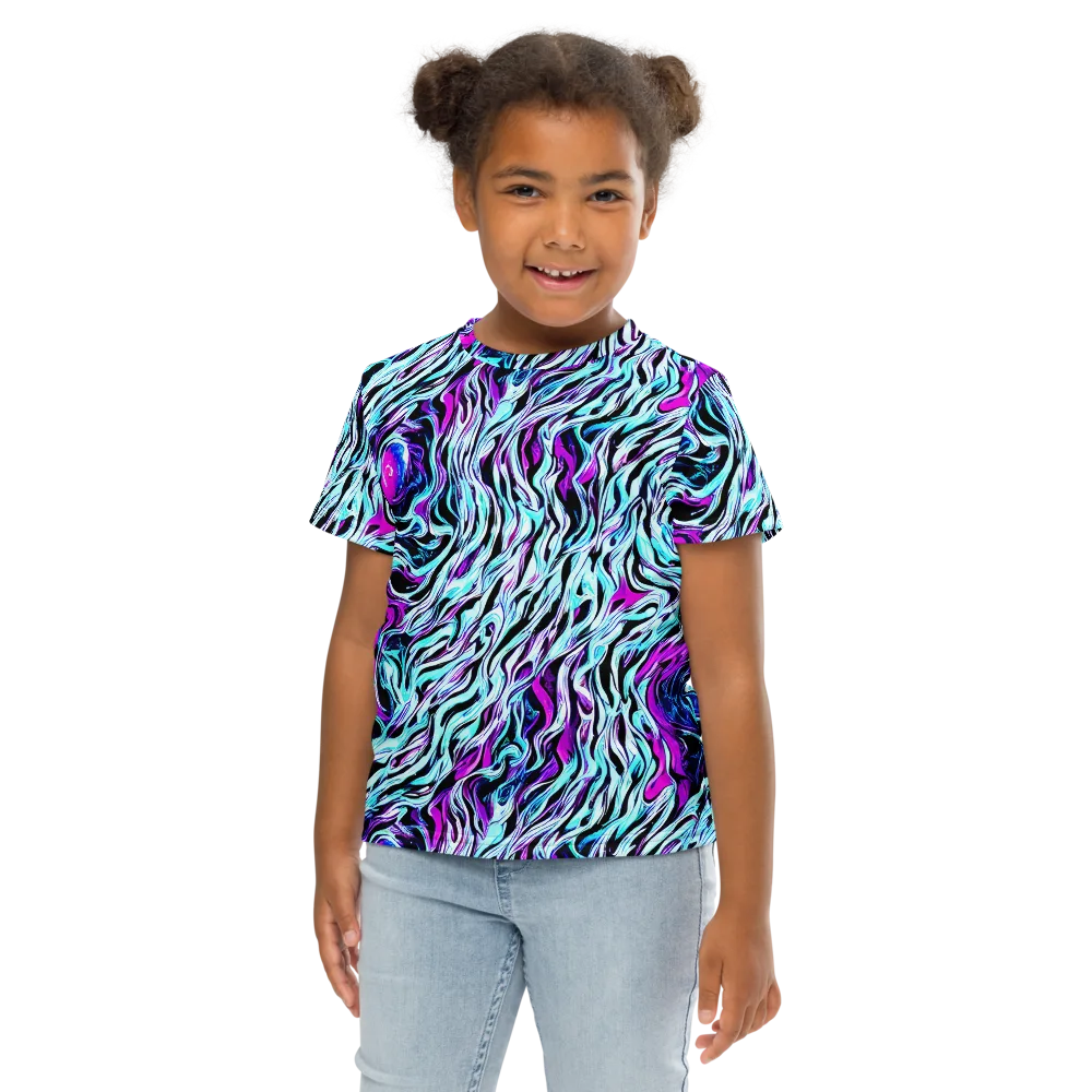 Cyber Zebra on Kids Crew Neck T-Shirt — Front