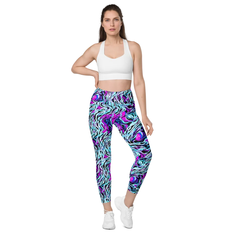 Cyber Zebra on Leggings with Pockets — Front