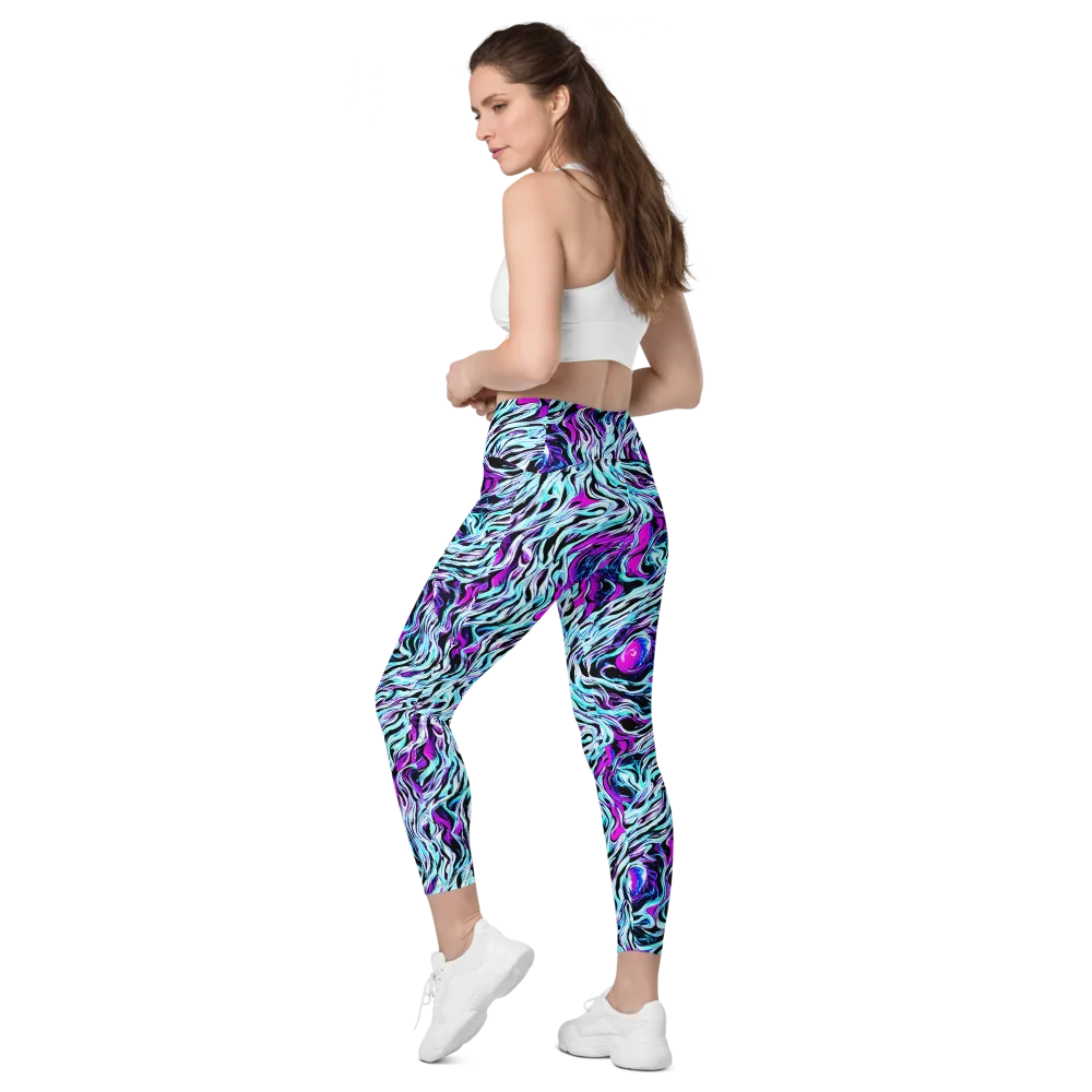 Cyber Zebra on Leggings with Pockets — Left Back