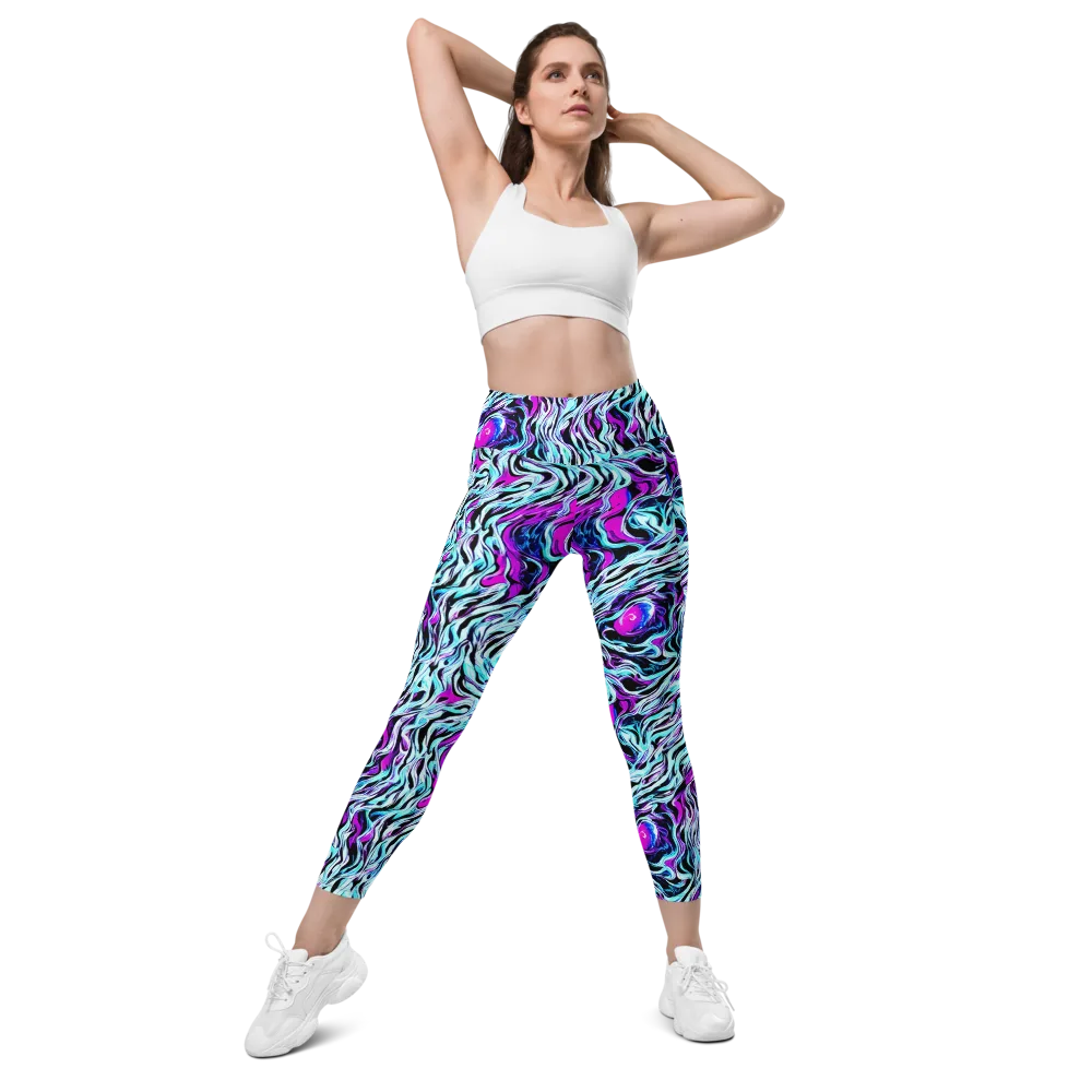 Cyber Zebra on Leggings with Pockets — Front