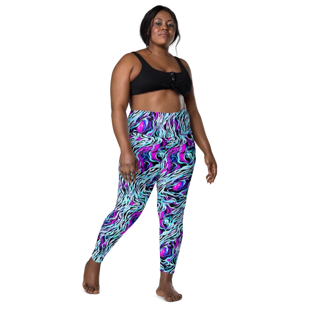 Cyber Zebra on Leggings with Pockets — Front