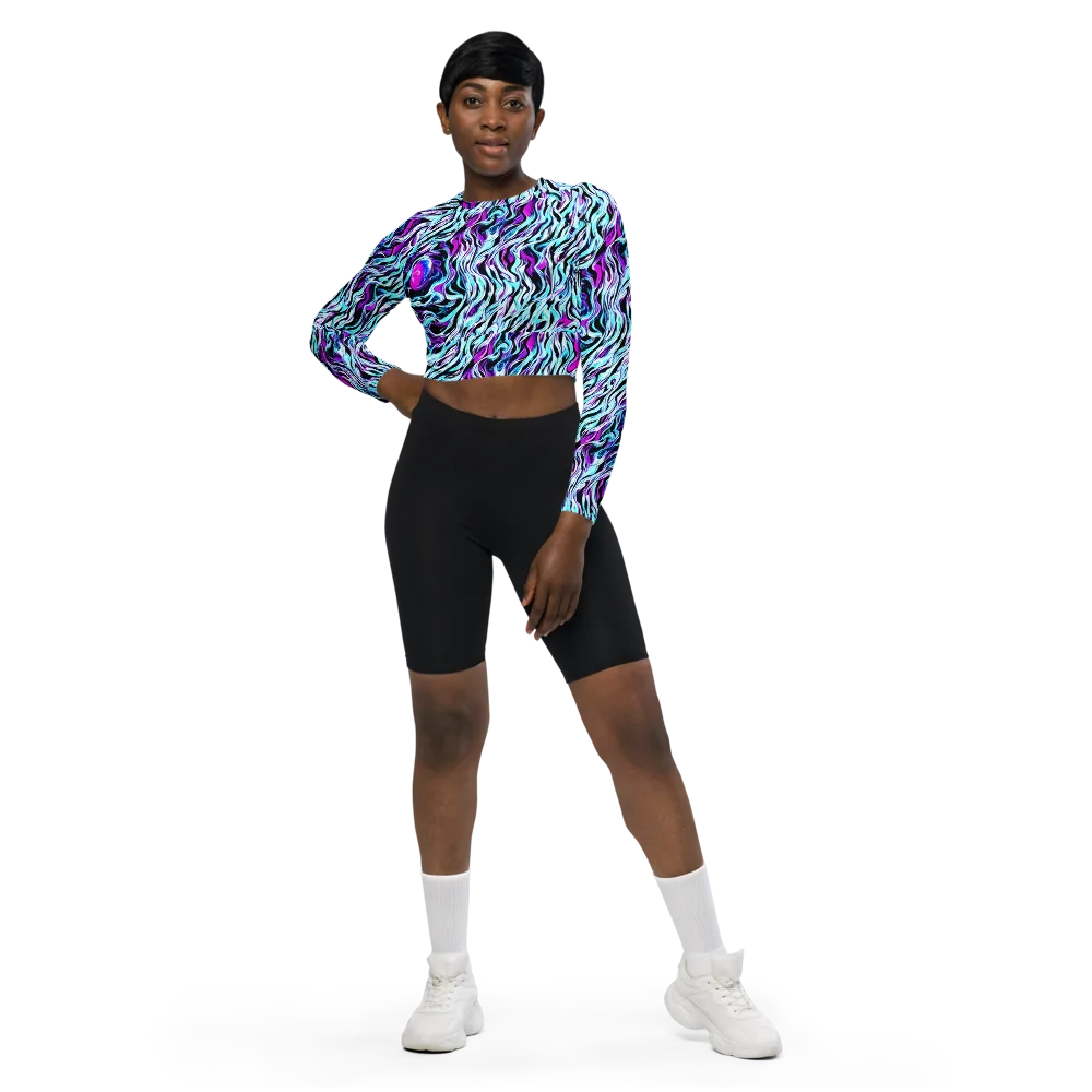 Cyber Zebra on Long Sleeve Crop Top — Front