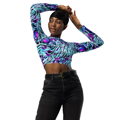 Cyber Zebra on a Long Sleeve Crop Top