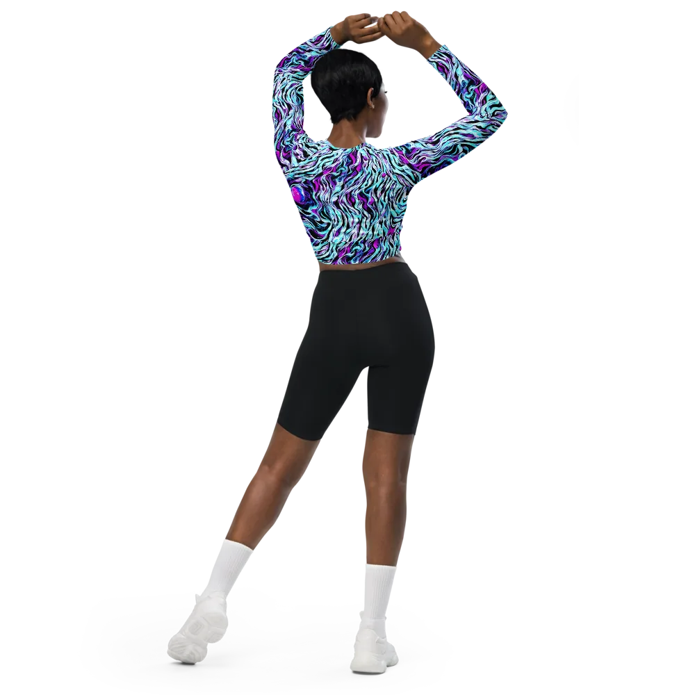 Cyber Zebra on Long Sleeve Crop Top — Back