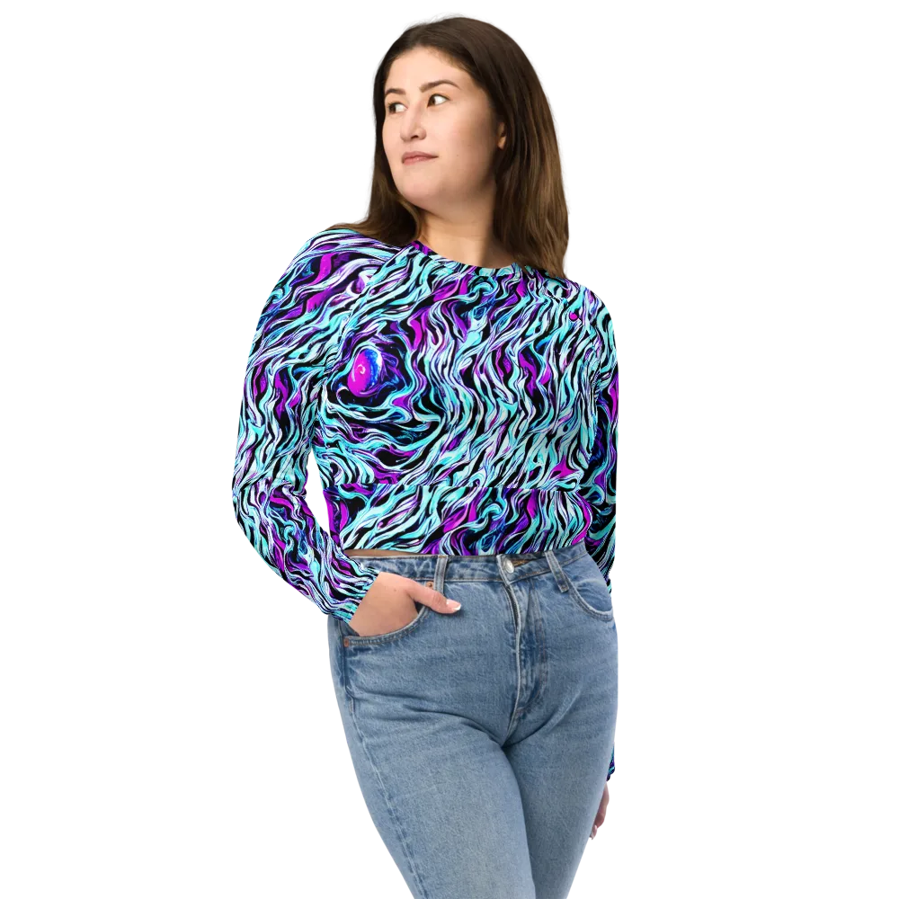 Cyber Zebra on Long Sleeve Crop Top — Front
