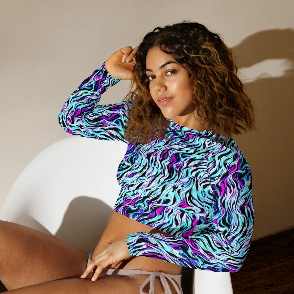 Cyber Zebra on Long Sleeve Crop Top — Left Front