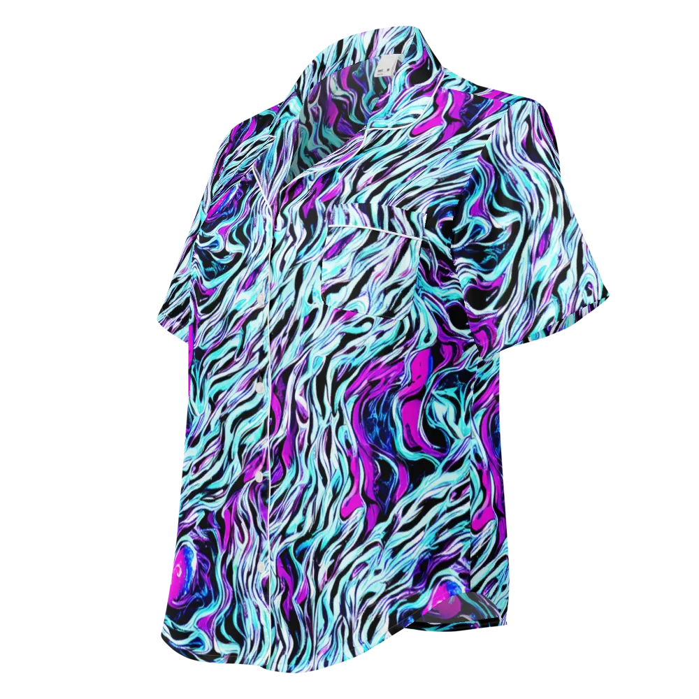 Cyber Zebra on Women's Short Sleeve Pajama Top — Left Front