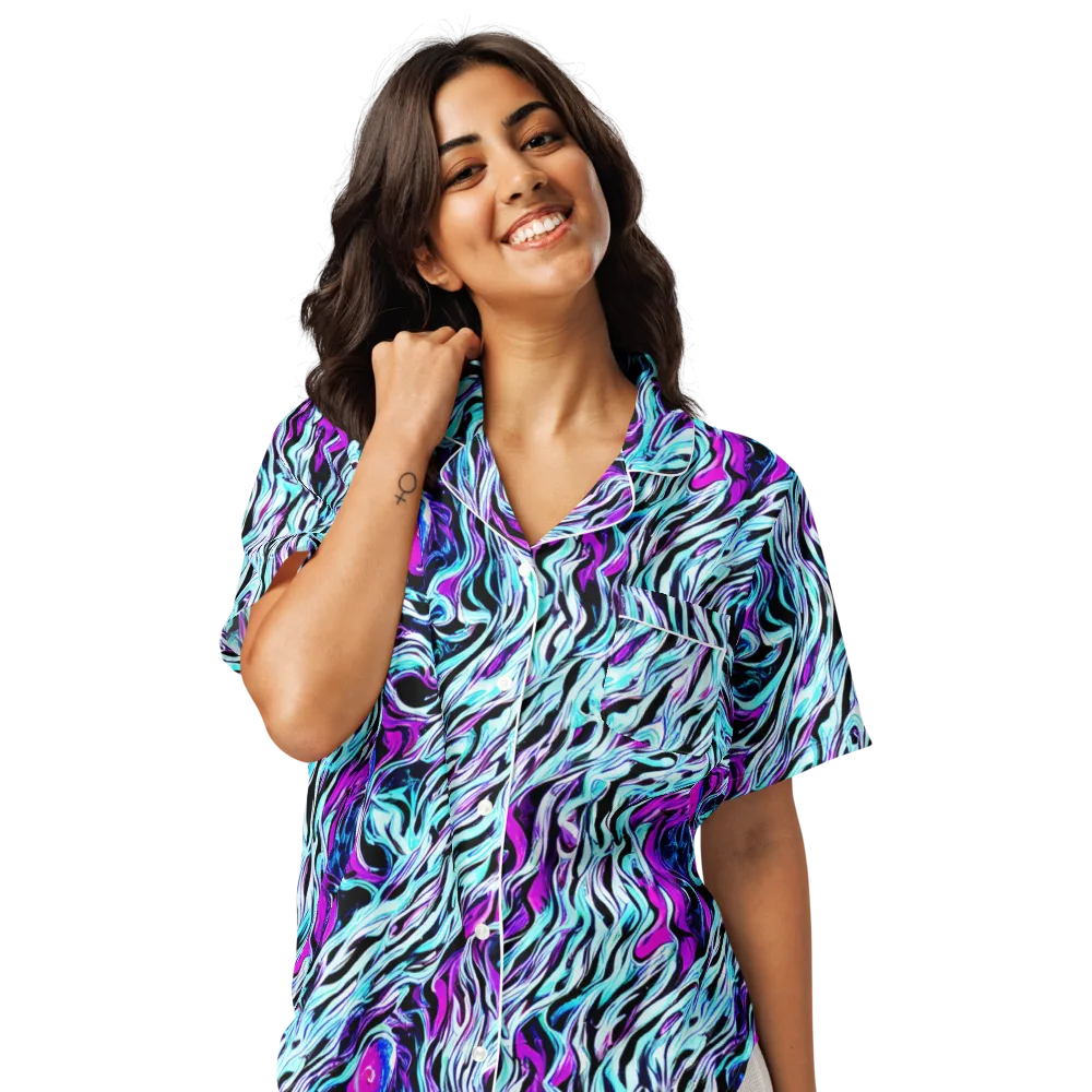 Cyber Zebra on Women's Short Sleeve Pajama Top — Front