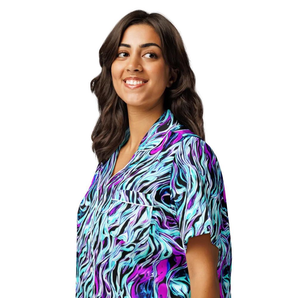 Cyber Zebra on Women's Short Sleeve Pajama Top — Left Front