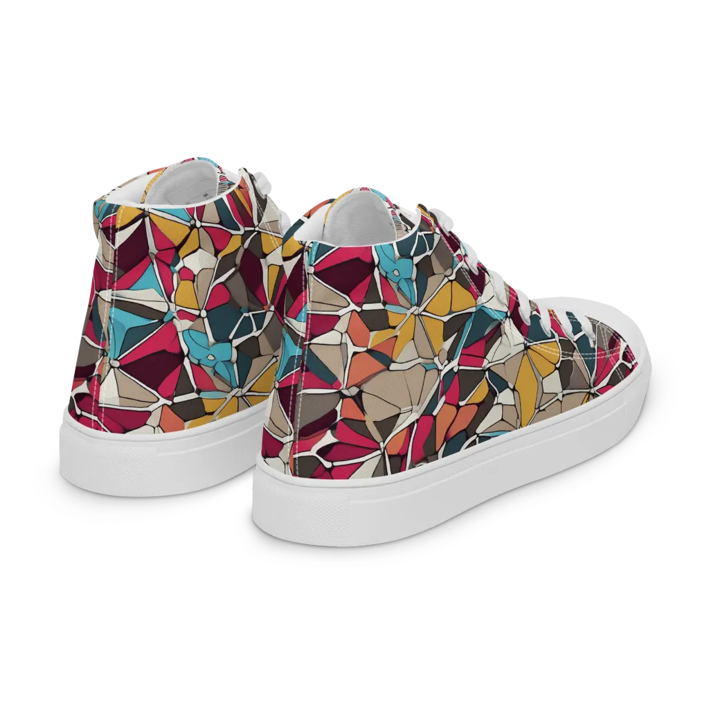 Mosaic Voltage on Women's High Top Canvas Shoes — Right Back