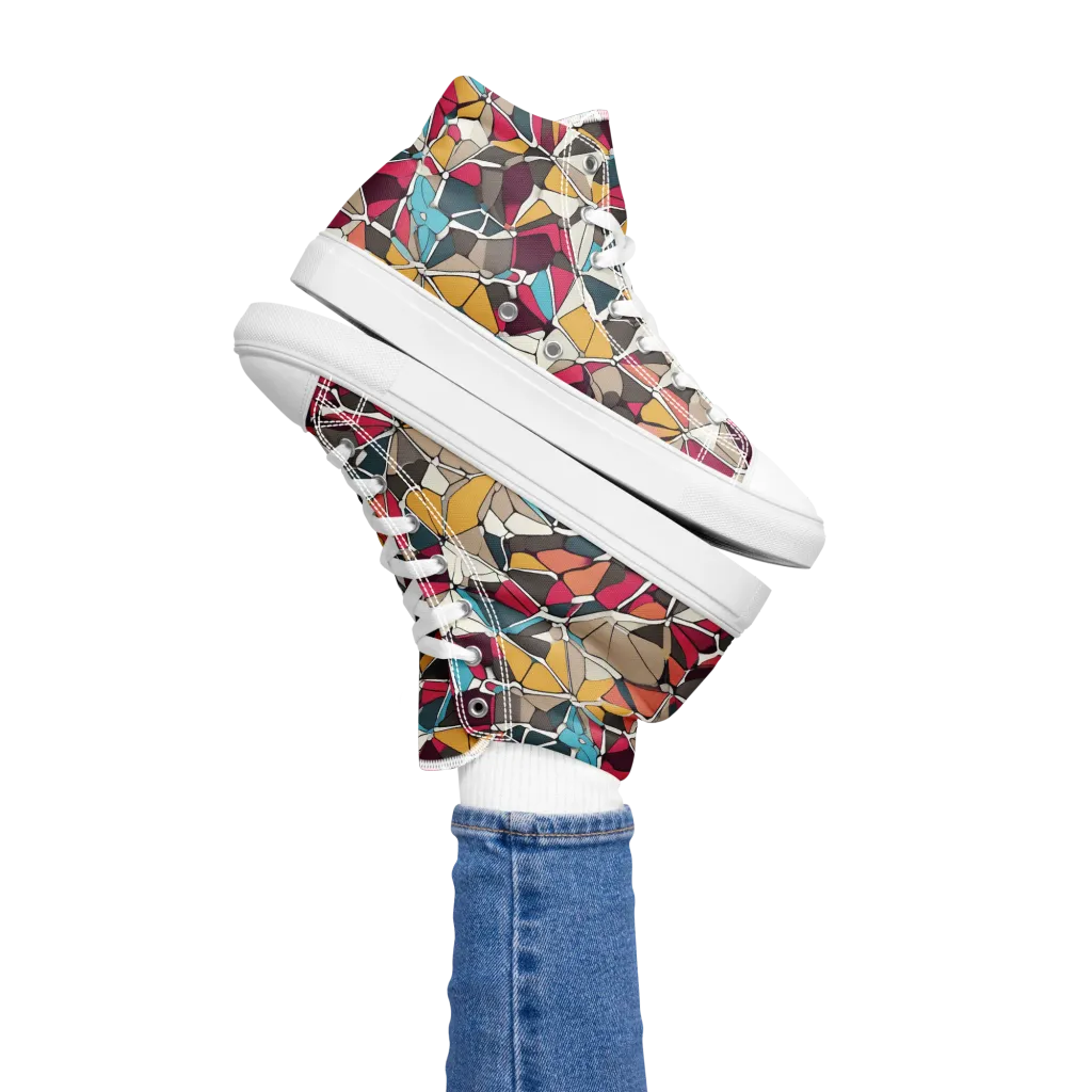 Mosaic Voltage on Women's High Top Canvas Shoes — Left