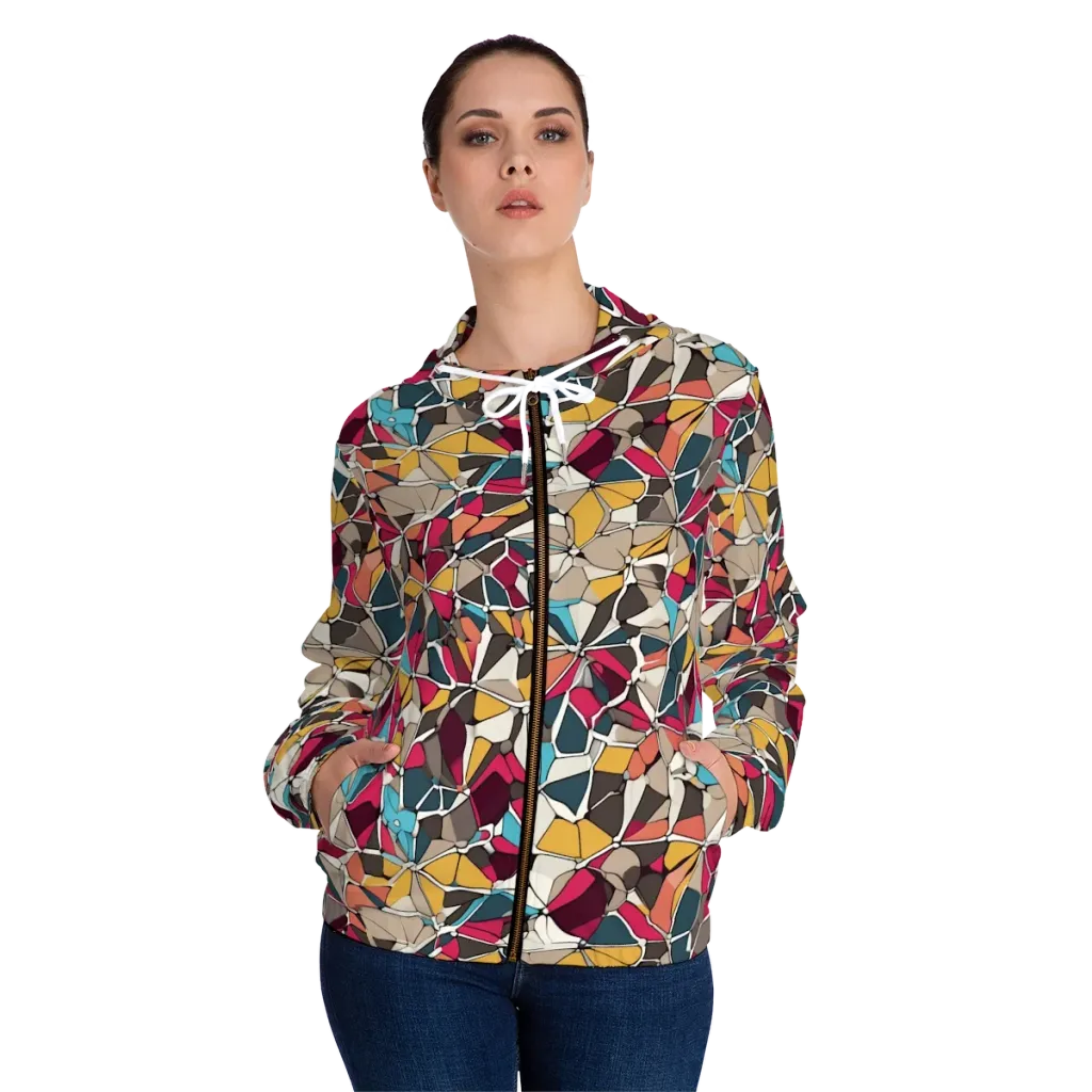 Mosaic Voltage on Women's Full-Zip Hoodie — Front On Person