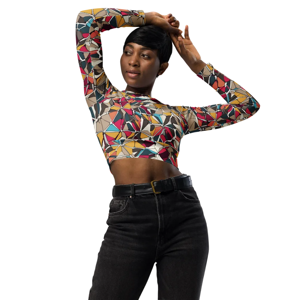 Mosaic Voltage on Long Sleeve Crop Top — Front