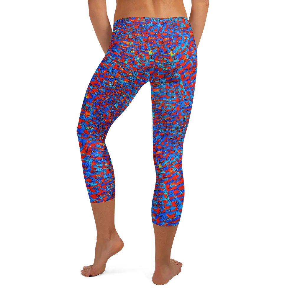 Neon City Grid on Capri Leggings — Back