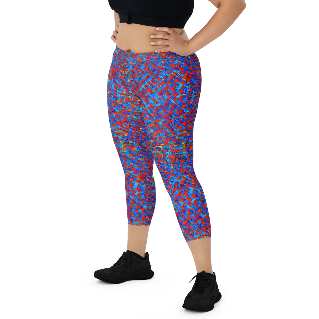Neon City Grid on Capri Leggings — Front
