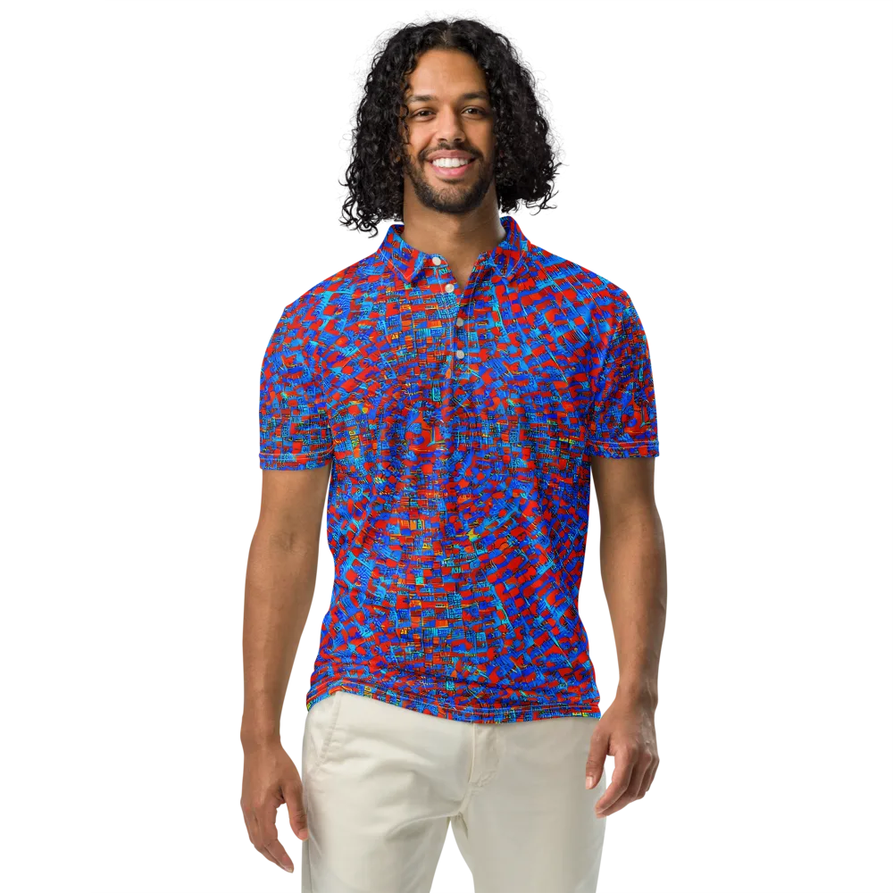 Neon City Grid on Men's Slim Fit Polo Shirt — Front