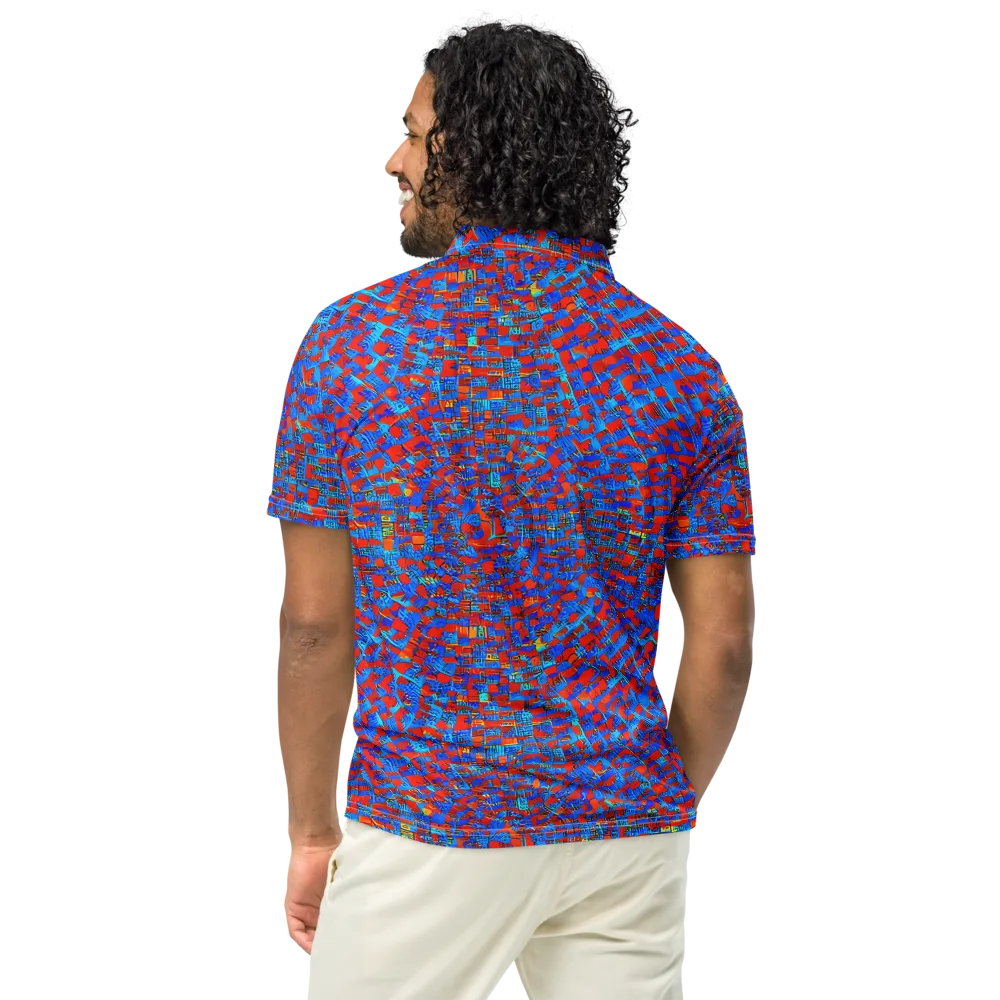 Neon City Grid on Men's Slim Fit Polo Shirt — Back