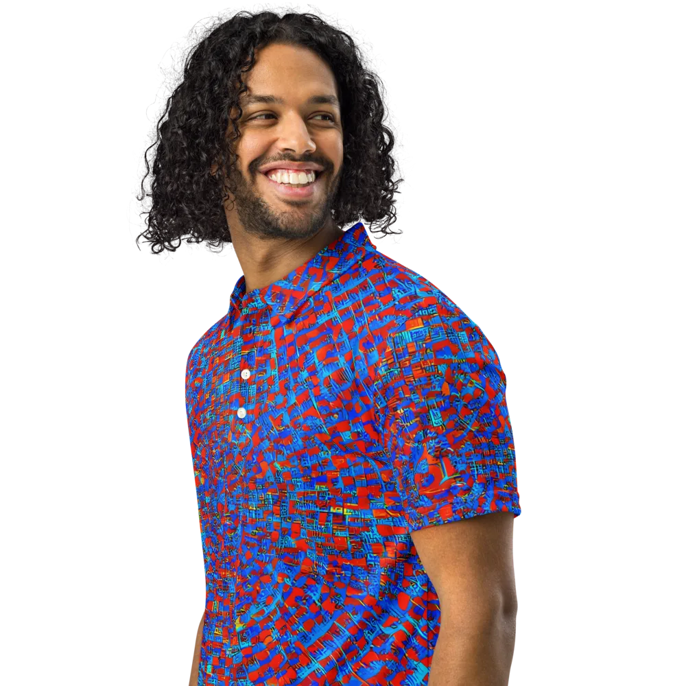 Neon City Grid on Men's Slim Fit Polo Shirt — Left Front