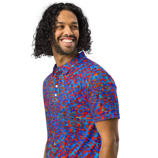 Neon City Grid on a Men's Slim Fit Polo Shirt