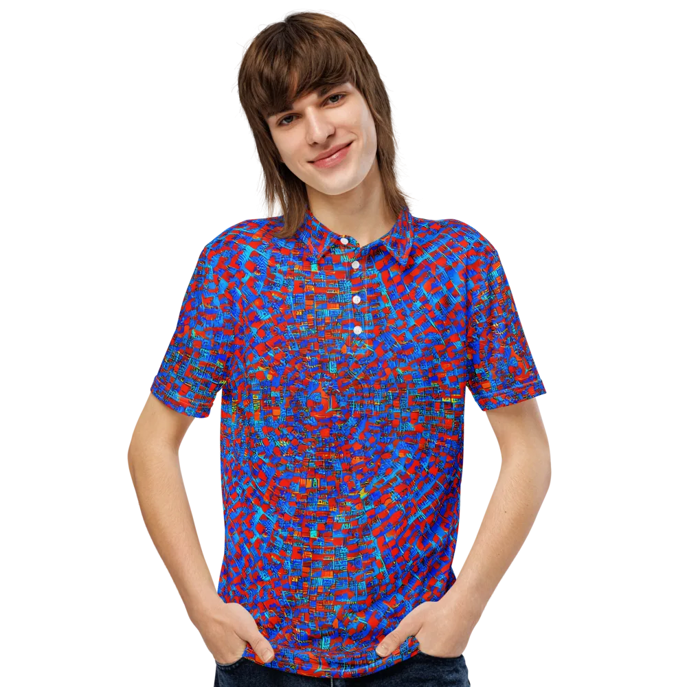 Neon City Grid on Men's Slim Fit Polo Shirt — Front