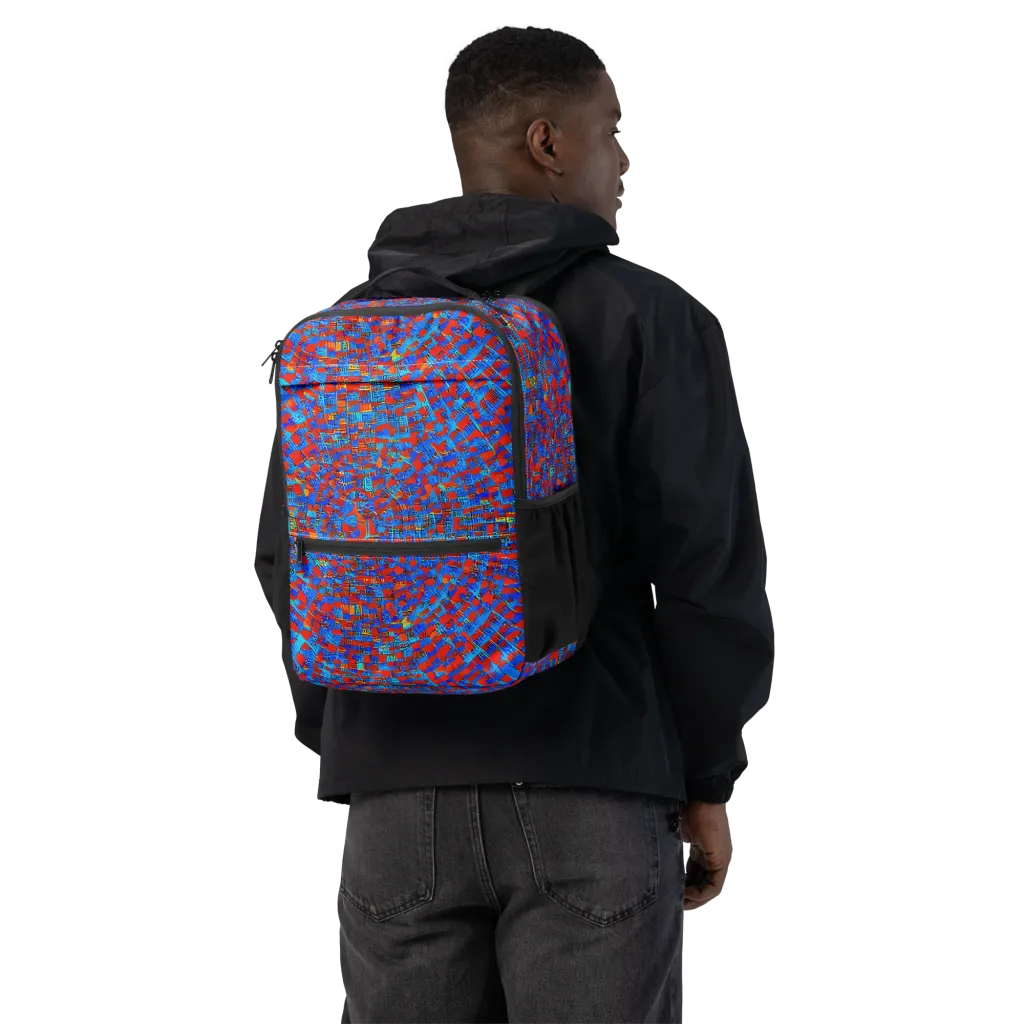 Neon City Grid on Utility Backpack — Back