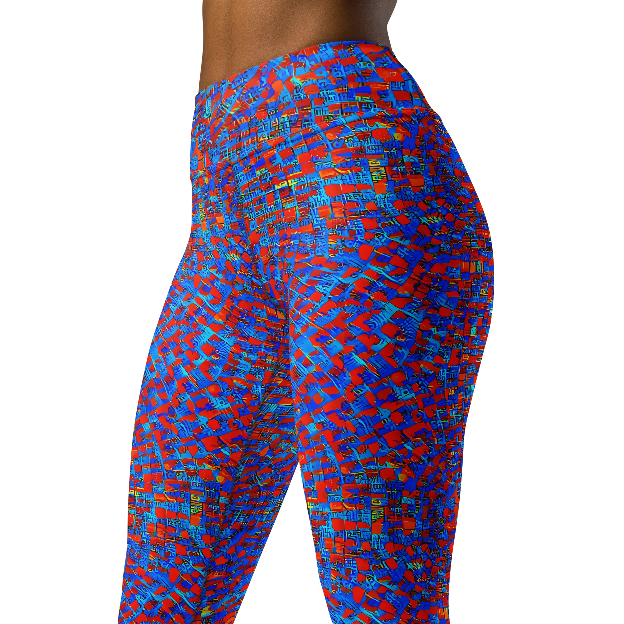 Neon City Grid on Yoga Leggings — Left Front