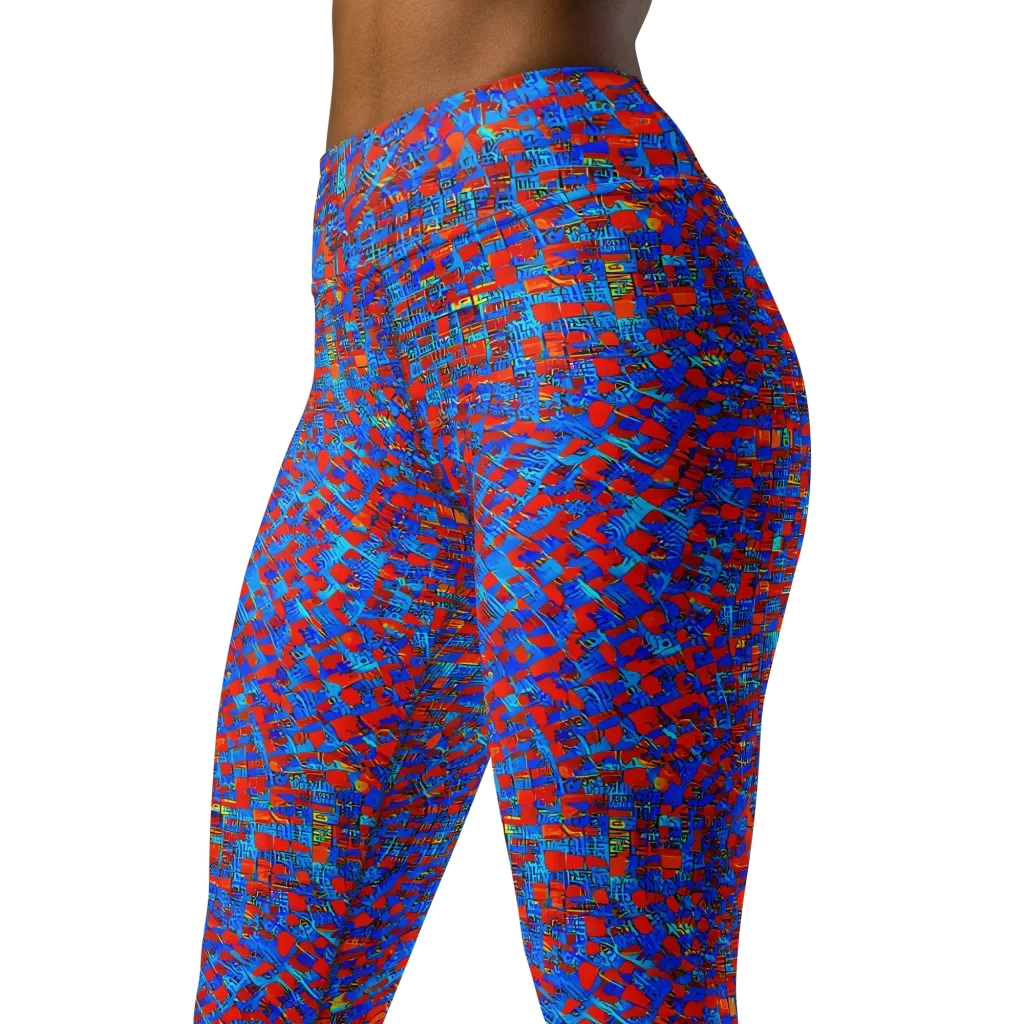 Neon City Grid on Yoga Leggings — Left Front