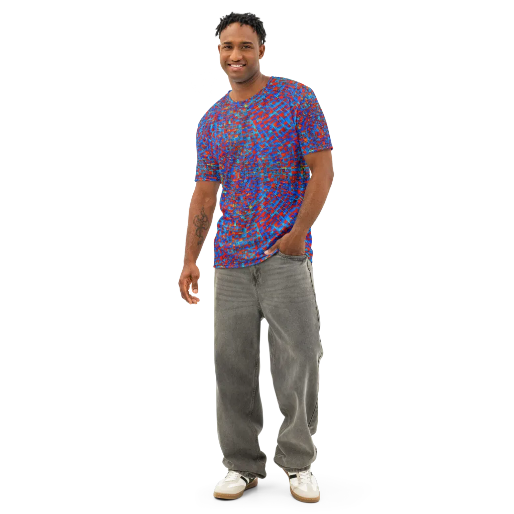 Neon City Grid on Men's Cotton Crew Neck T-Shirt — Front