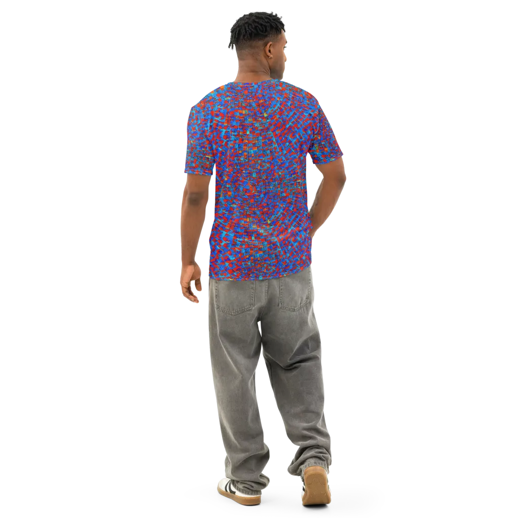 Neon City Grid on Men's Cotton Crew Neck T-Shirt — Back