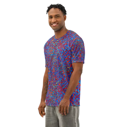 Neon City Grid on a Men's Cotton Crew Neck T-Shirt
