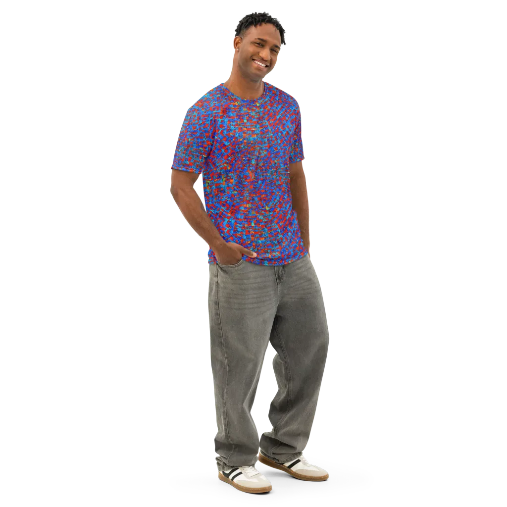 Neon City Grid on Men's Cotton Crew Neck T-Shirt — Right Front