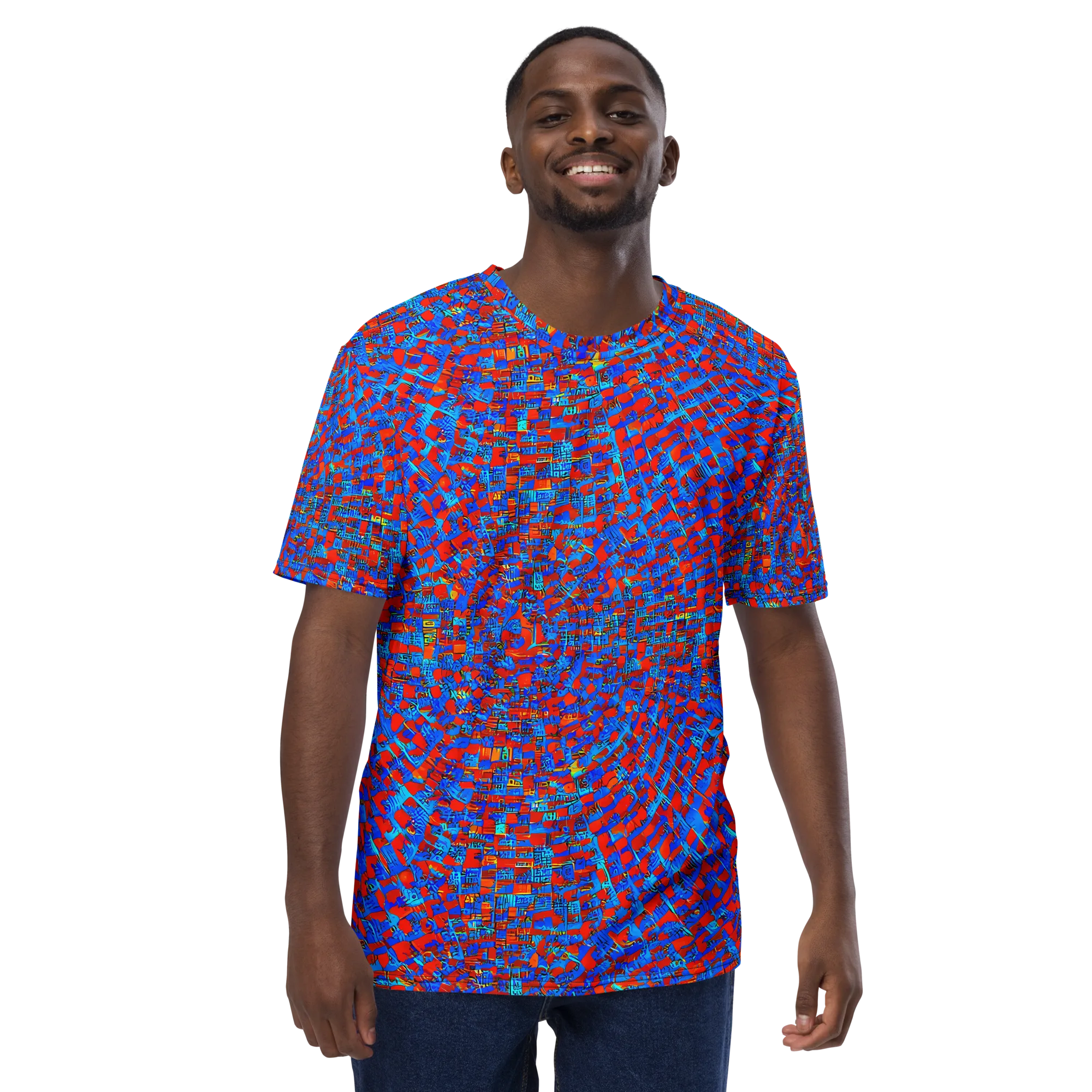 Neon City Grid on Men's Crew Neck T-Shirt — Front