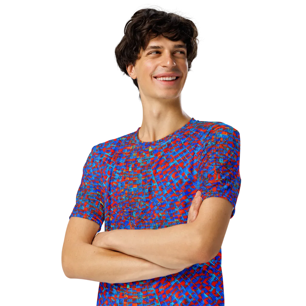 Neon City Grid on Men's Crew Neck T-Shirt — Left Front