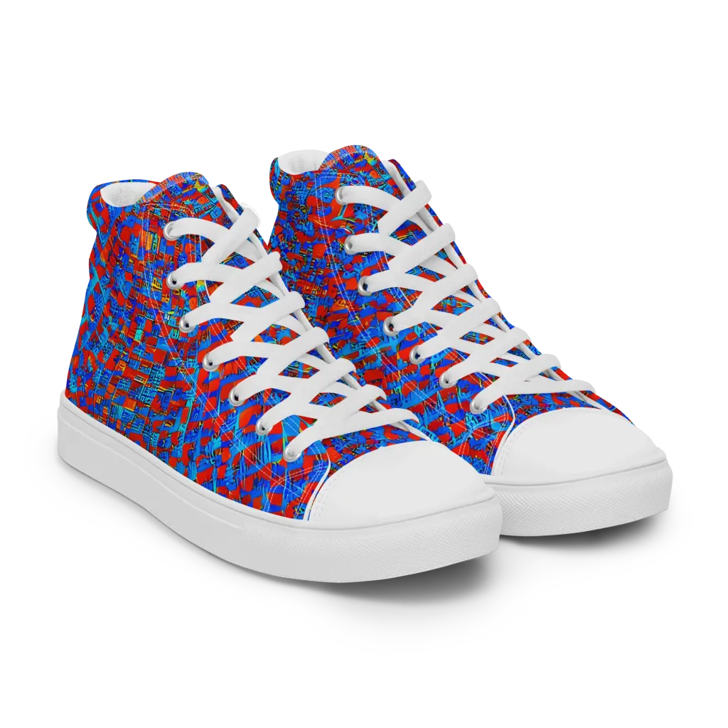 Neon City Grid on Men's High Top Canvas Shoes — Right Front