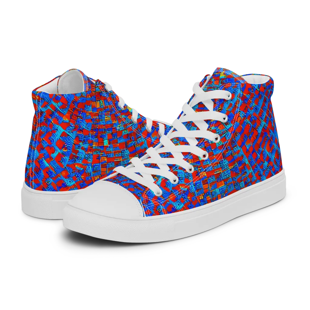 Neon City Grid on Men's High Top Canvas Shoes — Left