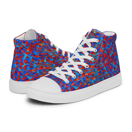 Neon City Grid on a Men's High Top Canvas Shoes