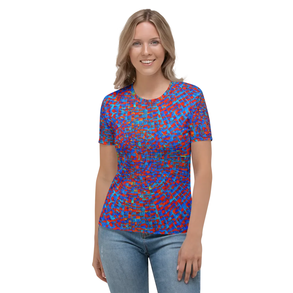 Neon City Grid on Women's Crew Neck T-Shirt — Front