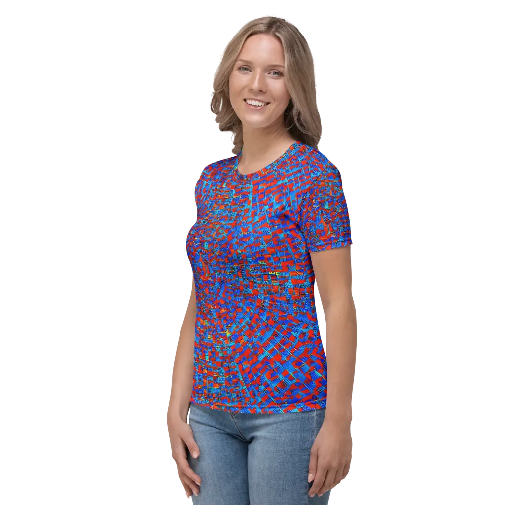 Neon City Grid on Women's Crew Neck T-Shirt — Left