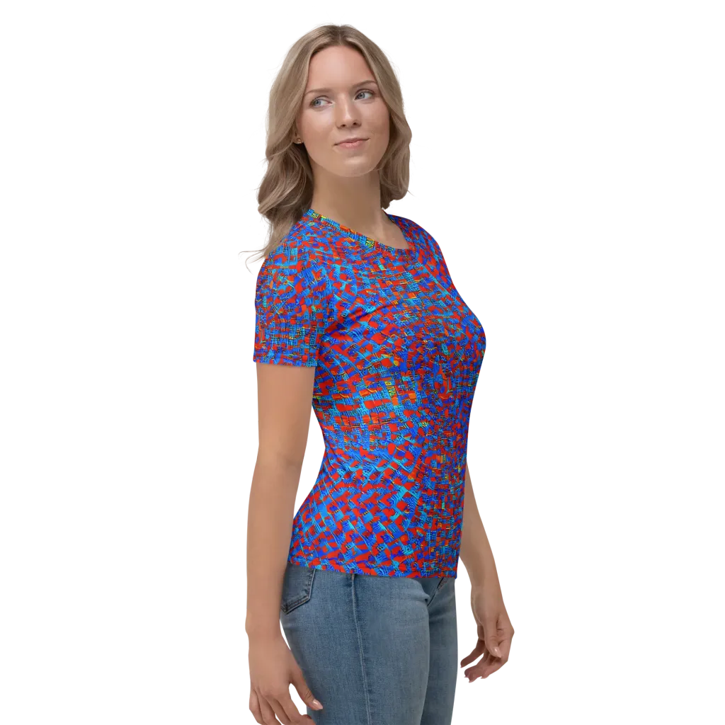 Neon City Grid on Women's Crew Neck T-Shirt — Right