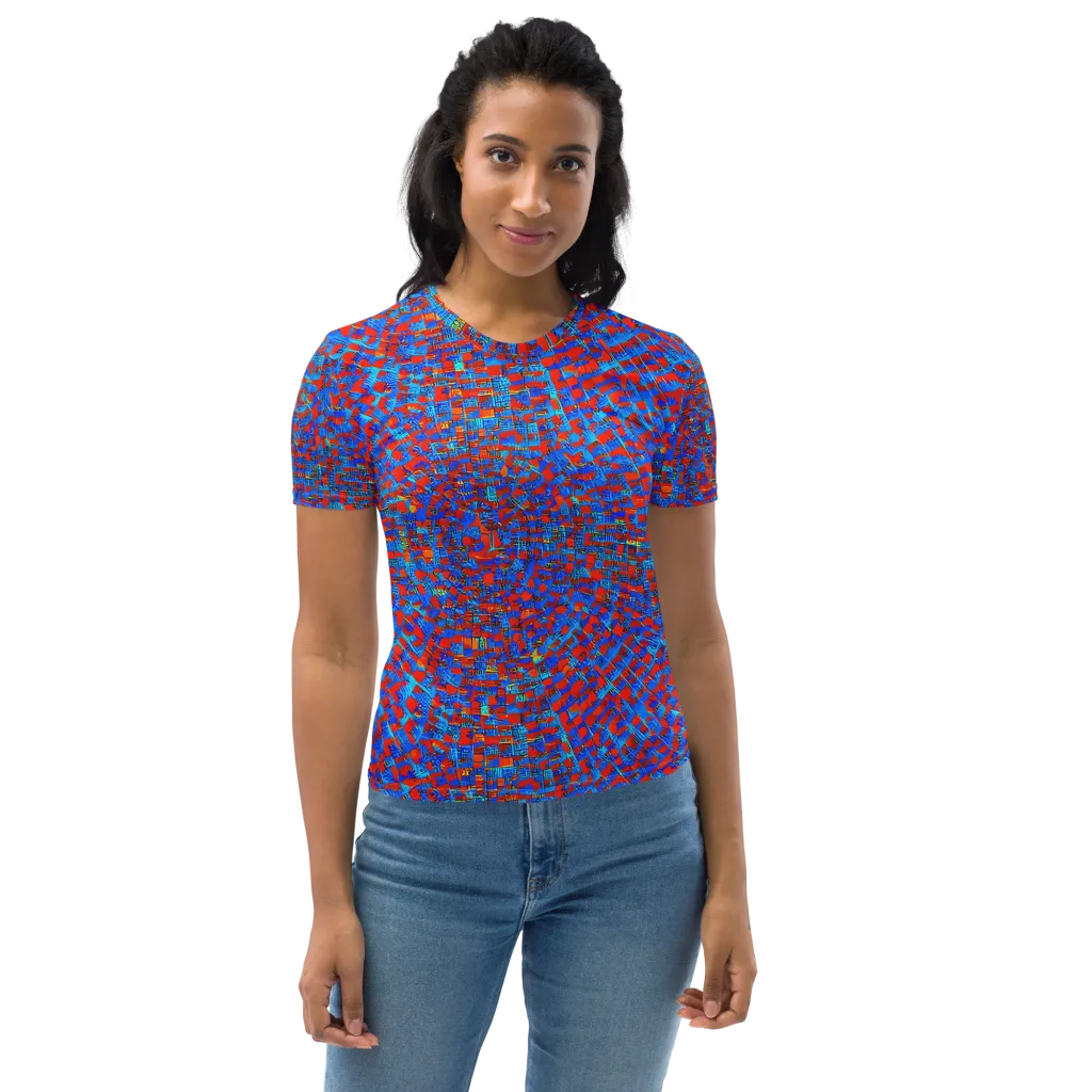 Neon City Grid on Women's Crew Neck T-Shirt — Front