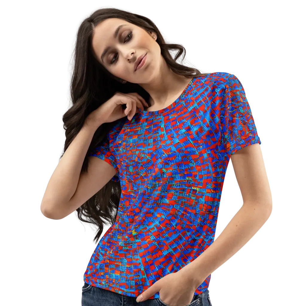 Neon City Grid on Women's Crew Neck T-Shirt — Left Front